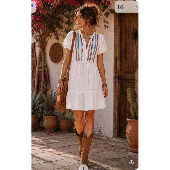 Knox Rose Dresses & Skirts - Knox Rose White Embroidered Flutter Sleeve Boho Mini Dress XL
